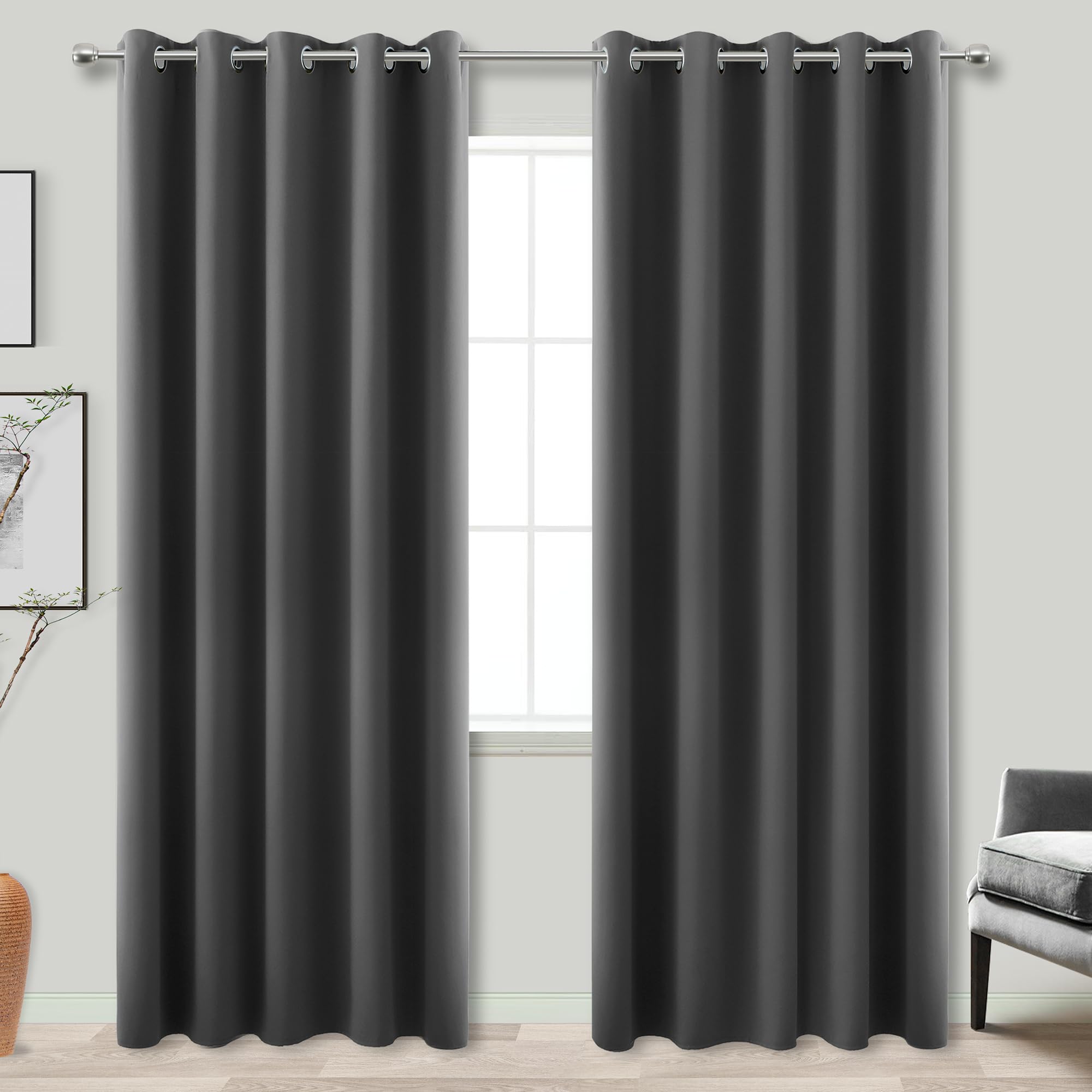 KOUFALL Grey Wide Curtains for Windows,Extra Width 60 x 84 Inch Long,100% Blackout Curtain Blinds for Bedroom Living Room,5 x 7 