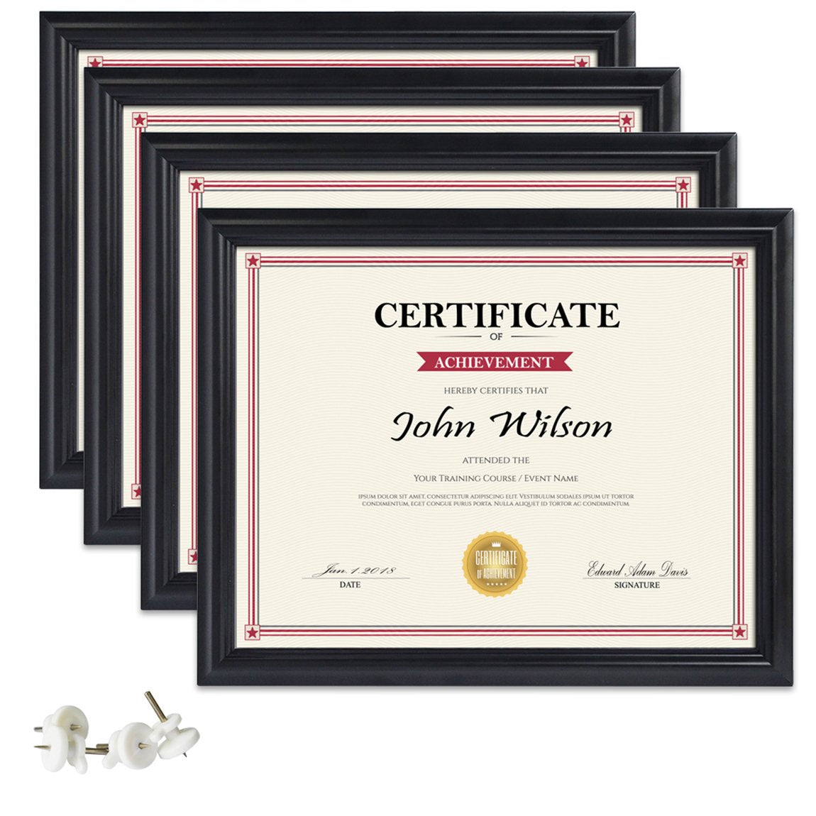 PETAFLOP 8.5x11 Certificate Frame, Black Picture Diploma Degree Document Frames with Real Glass Front, Wall or Tabletop Vertical