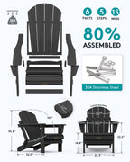 Serwall Folding Adirondack Chairs Patio Chairs Lawn Chair Outdoor Weather Resistant For Patio Garden, Backyard Deck, Fire Pit - Black