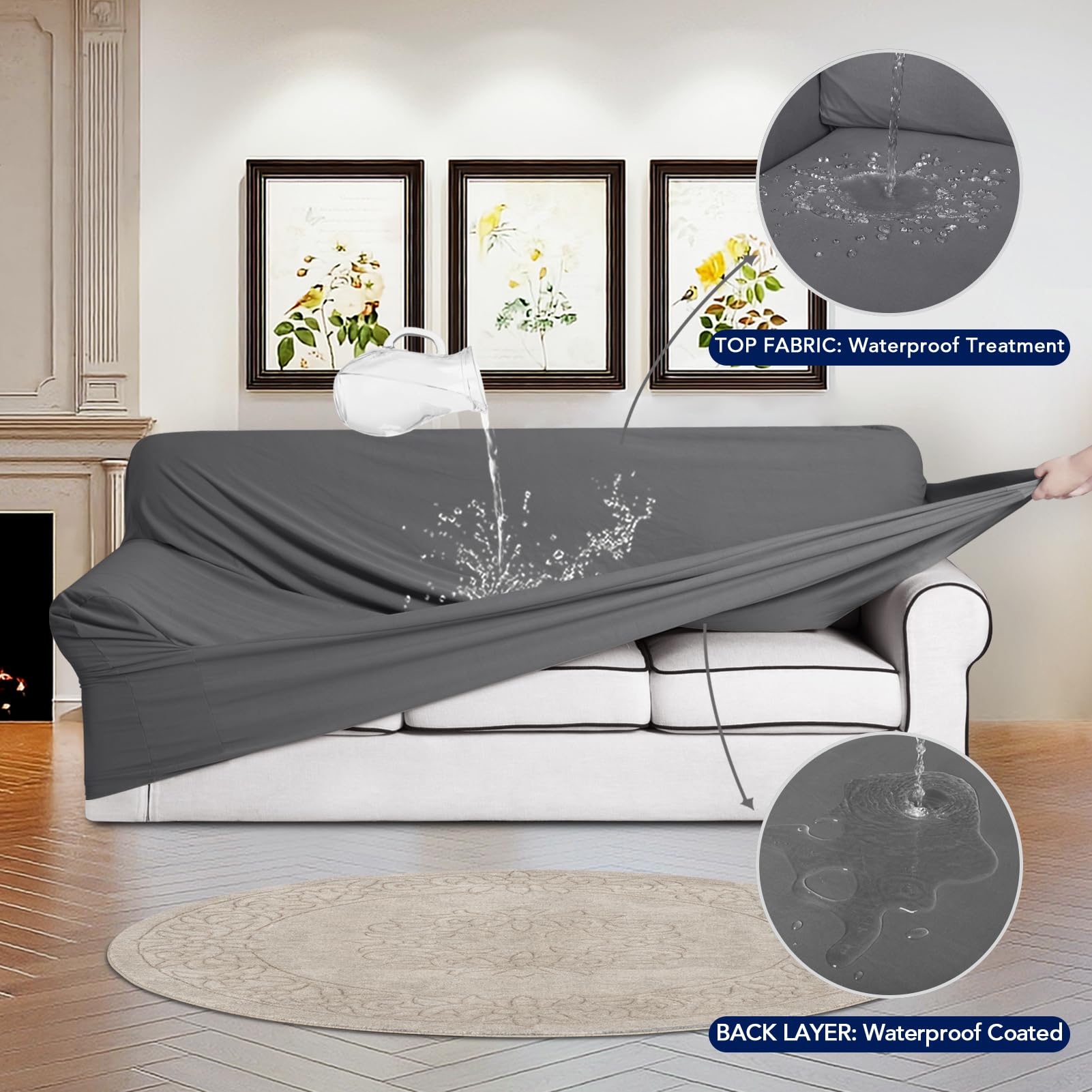 Purefit 100% Dual Waterproof Couch Cover Slipcovers For Couches And Sofas - Stretch Non Slip Fleece Sofa Covers Washable, Leakproof Furniture Protector For Kids, Pets, Dog (Oversized Sofa, Gray)