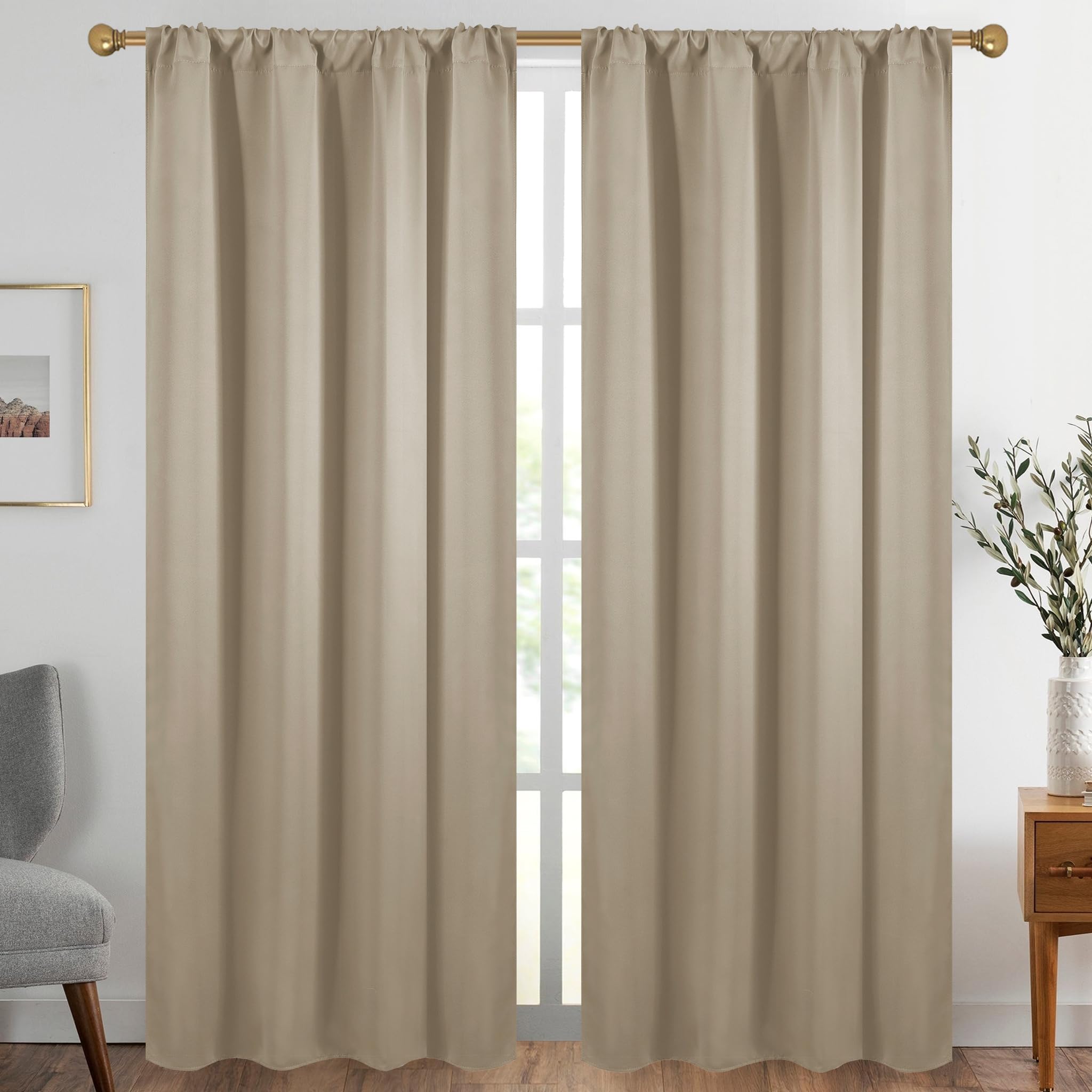 Diraysid Beige Blackout Curtains For Bedroom And Living Room Thermal Insulated Room Darkening Curtains Drapes, 52 X 95, 2 Panels