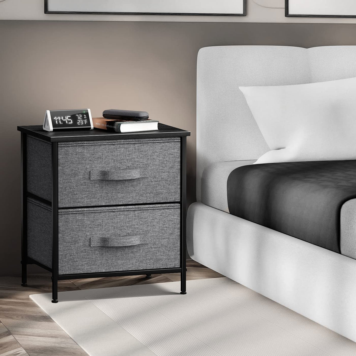 Sorbus Nightstand With 2 Drawers - Bedside Furniture End Table Night Stand With Steel Frame, Wood Top & Easy Pull Fabric Bins - Small Dresser & Chest For Home, Bedroom Accessories & Office