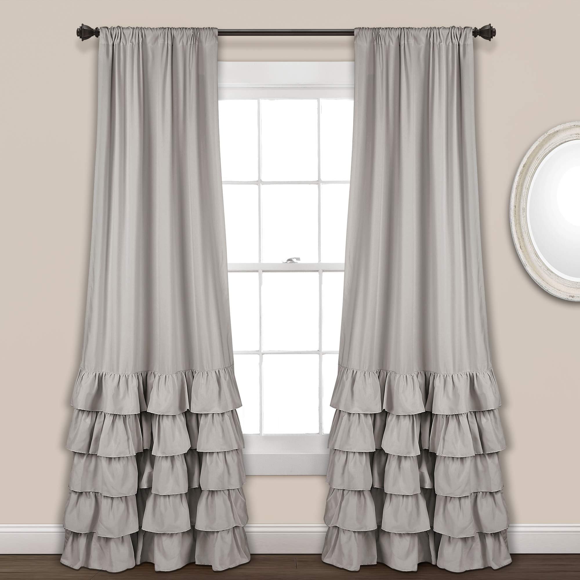 Lush Decor Allison Ruffle Curtains Window Panel Drapes Set for Living, Dining Room, Bedroom (Pair), 84 x 40, Light Gray