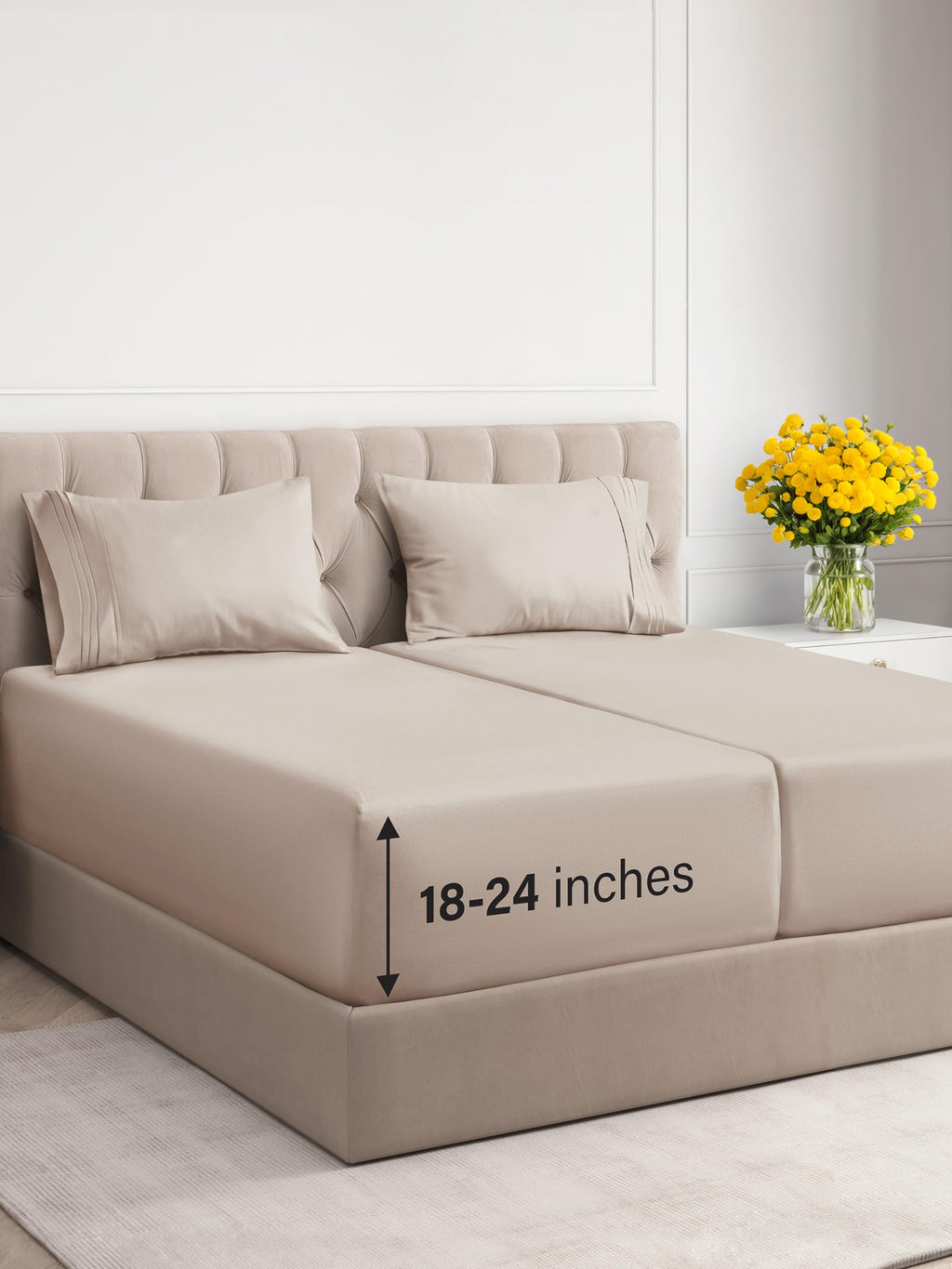 Extra Deep Pocket Split King Sheets - 5 Piece Breathable & Cooling Bed Sheets - Hotel Luxury Bed Sheet Set - Soft, Wrinkle Free & Comfy - Easily Fits Extra Deep Mattresses - Deep Pocket Wheat Sheets