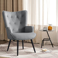 Furnimart Grey Velvet Accent Chair Mid Century Modern Living Room Chairs; Comfy Armchair Leisure Vanity Guest Wingback Chair for