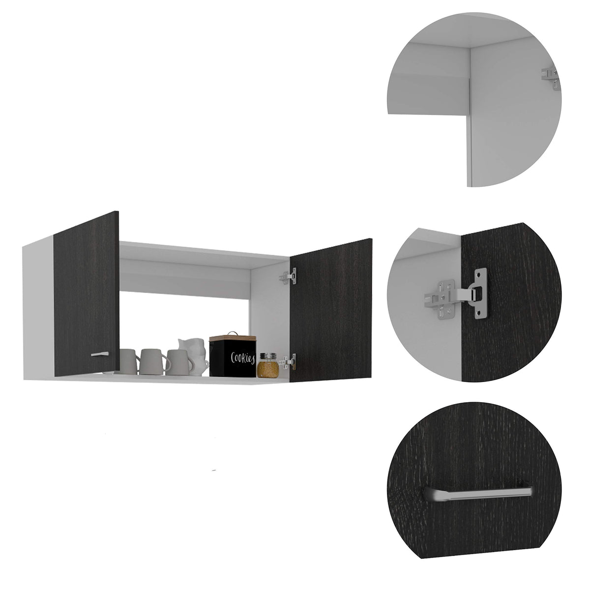 Salento Wall Double Door Cabinet With Two Shelves, 19&Quot; H, Carbon Espresso/White, Kitchen