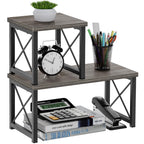 Honiter Wood Desktop Shelf, Office Desktop Storage Rack Wood Display Shelf, 2 Tier Adjustable Stackable Office Supplies Desk Org