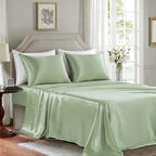 Golal Satin Sheets Full Size - 4 Pieces Luxury Silky Soft Bed Sheets, Wrinkle-Free Sage Green Satin Silk Sheet Set With 1 Deep Pocket Fitted Sheet, 1 Flat Sheet, 2 Pillow Cases