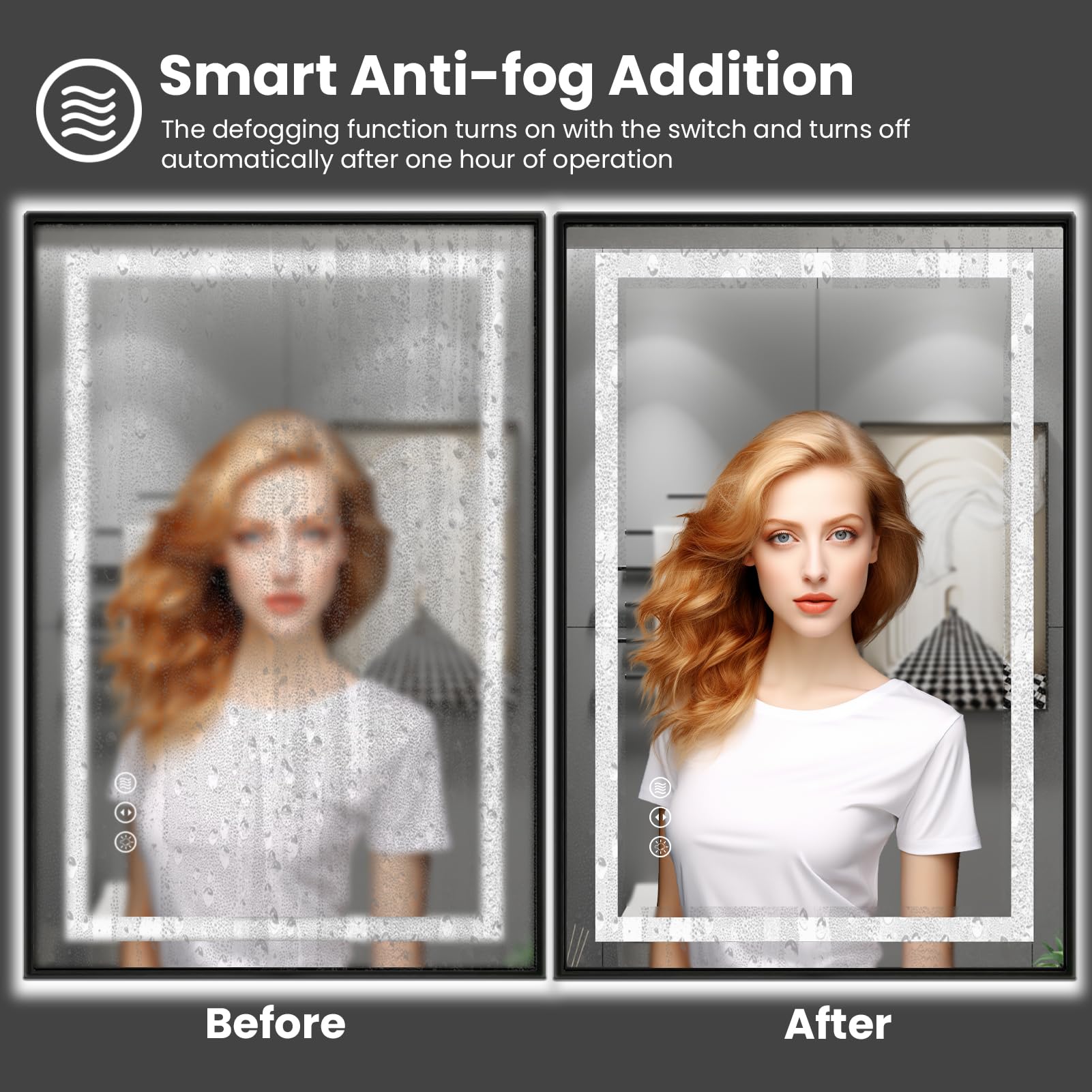 Amorho LED Bathroom Mirror 72"x36" Black Framed, Front Light and Backlit, Stepless Dimmable, Anti-Fog, Shatter-Proof, 3 Colors, Memory Function