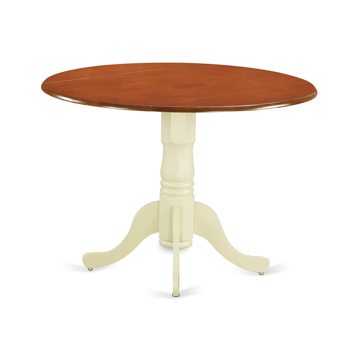 East West Furniture DLAV5-BMK-W 5 Piece Kitchen Table Set for 4 Includes a Round Dining Room Table with Dropleaf and 4 Solid Wood Seat Chairs, 42x42 Inch, Buttermilk & Cherry