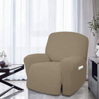 Easy-Going 4 Pieces Oversized Recliner Stretch Sofa Slipcover Sofa Cover Furniture Protector Couch Soft With Elastic Bottom Polyester Spandex Jacquard Fabric Small Checks Natural