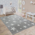 Paco Home Modern Low-Pile Kids Rug Star Design Children'S Room Grey White, Size:4'7' X 6'7'