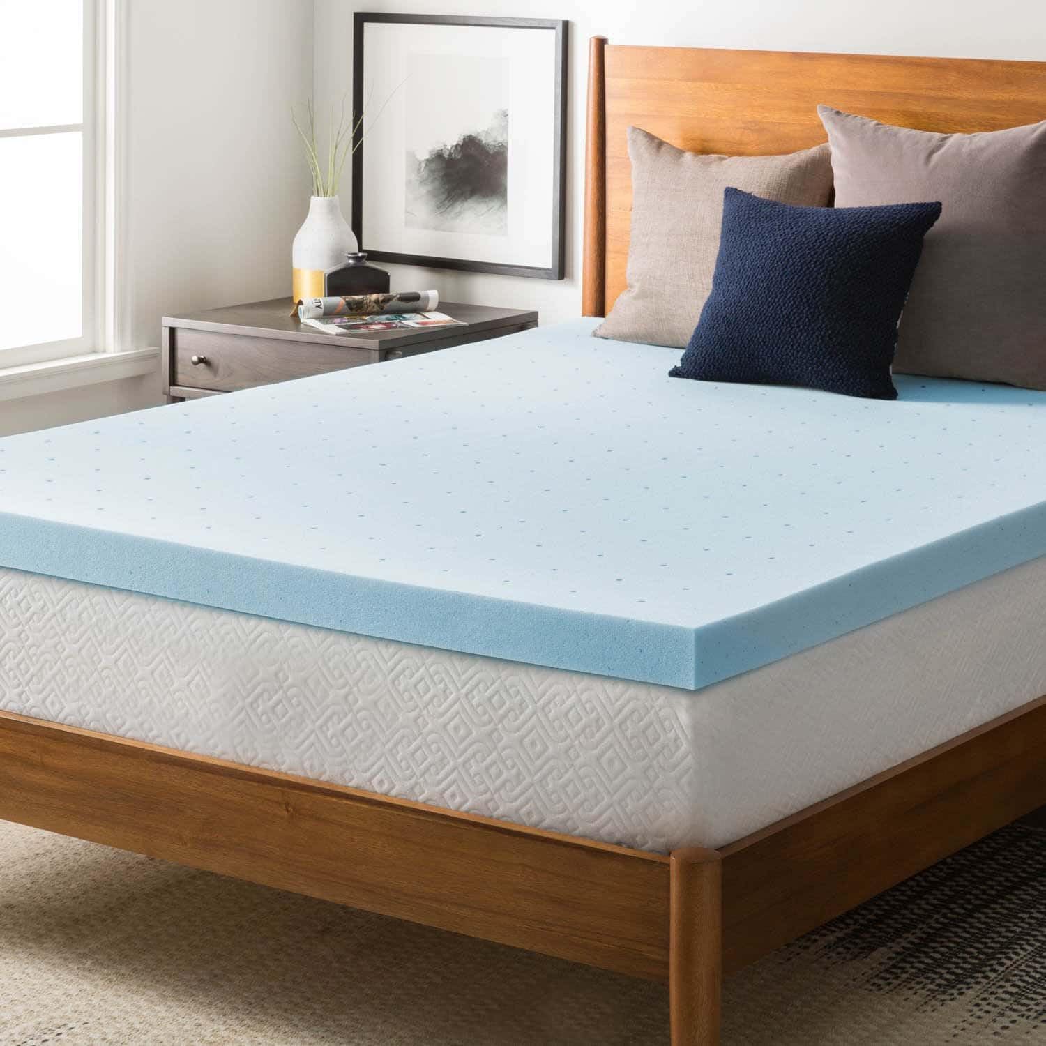 Clara Clark Mattress Topper, 2 Inch Memory Foam Topper, Gel Infused Memory Foam Mattress Topper, Ventilated Design Mattress Pad,