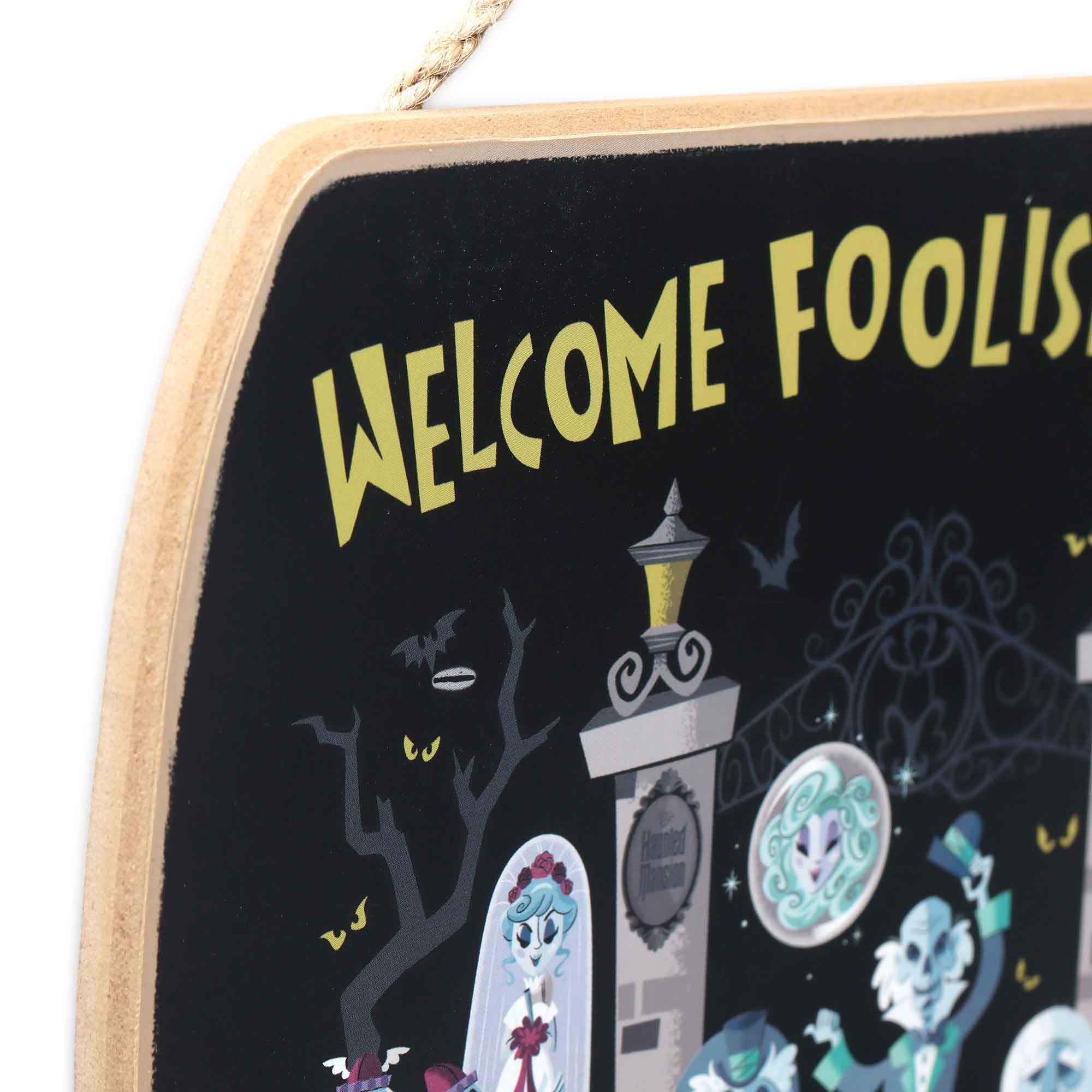 Open Road Brands Disney Haunted Mansion Welcome Foolish Mortals Hanging Wood Wall Decor - Fun Halloween Sign For Home Decorating