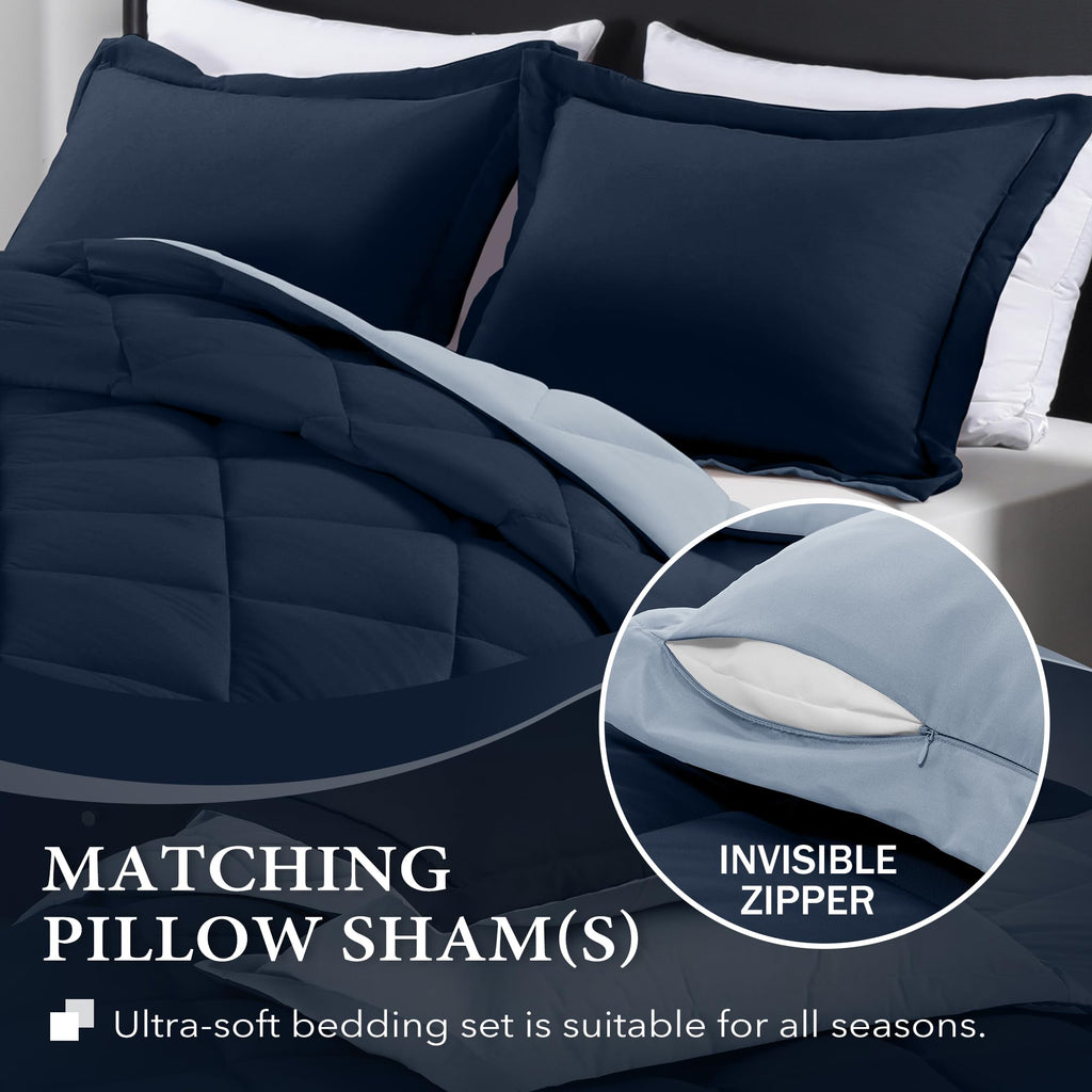 Downluxe Full Size Comforter Set - Blue And Sapphire Full Comforter - Soft Bedding Sets For All Seasons -3- Piece Comforter Set Full With 2 Reversible Pillow Shams