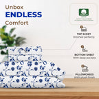 Thread Spread 100% Egyptian Cotton Printed Bed Sheets - 600 Thread Count 4 Pc Queen Sheet Set, Hotel Luxury Sateen Bedsheets, 16' Deep Pocket Soft Cooling Sheets For Queen Size Bed - Floral Blue