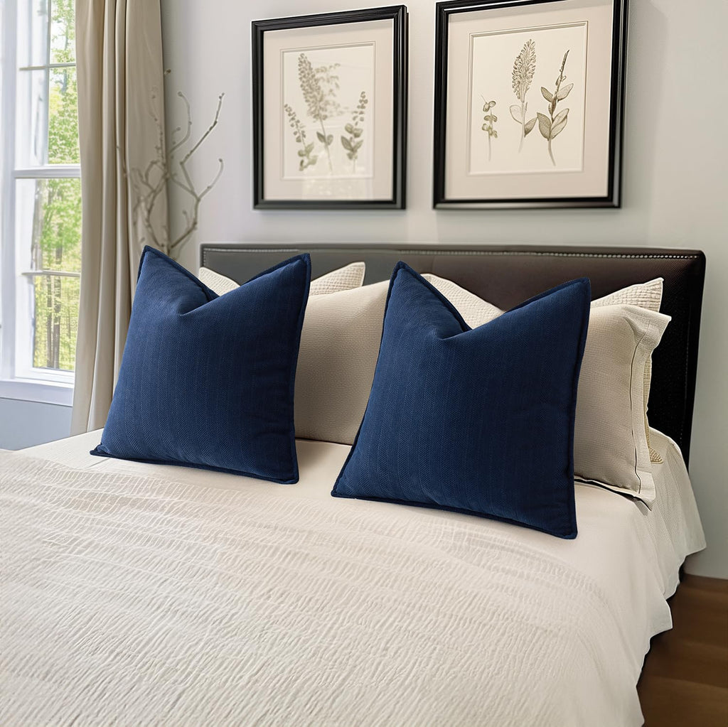 Miulee Pack Of 2 Navy Blue Decorative Pillow Covers 18X18 Inch Soft Chenille Luxurious Couch Throw Pillows Farmhouse Cushion Covers With Elegant Design For Sofa Bedroom Living Room Home Decor