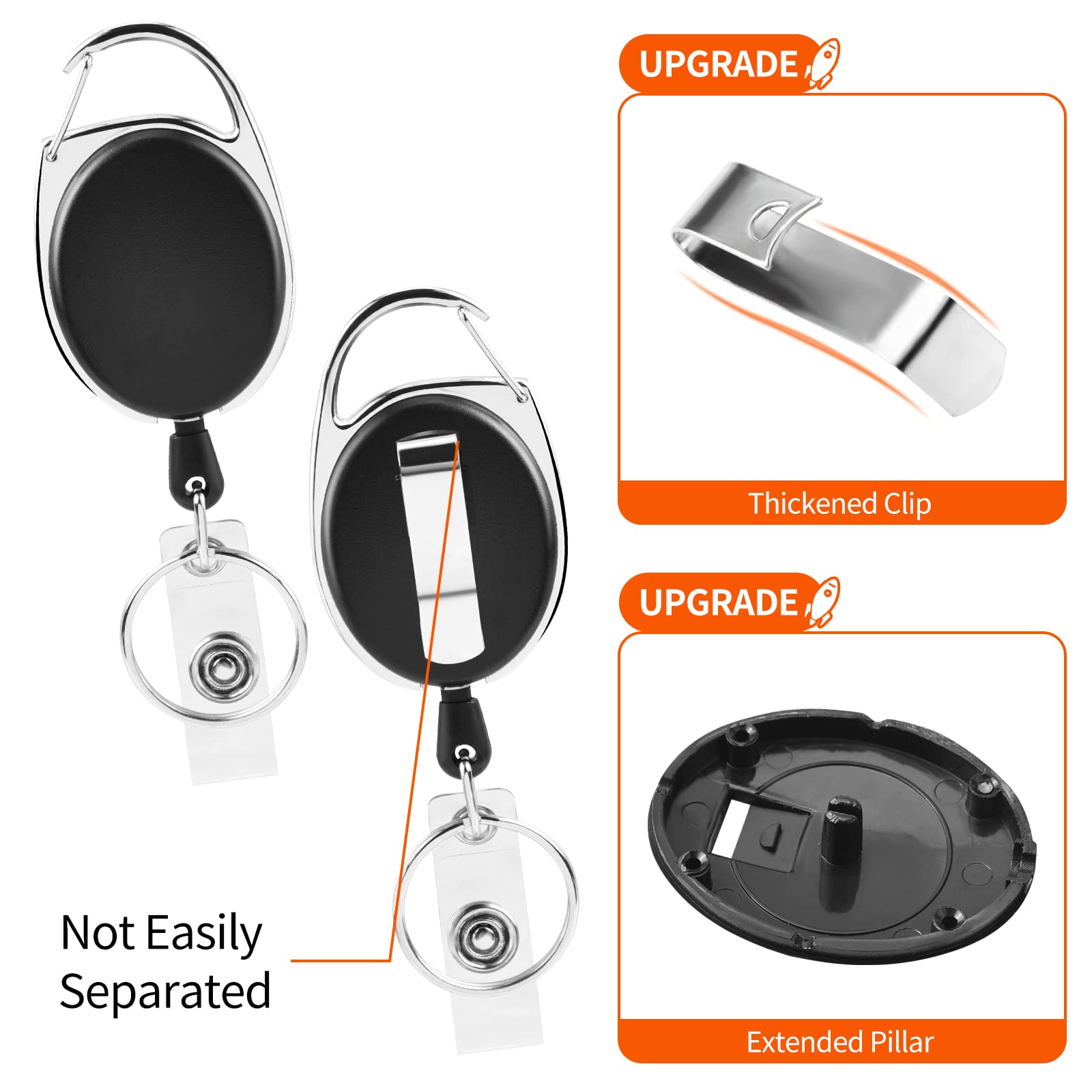 Retractable Badge Holder With Carabiner Reel Clip And Key Ring For Id Card Key Keychain Holders White 10 Pieces