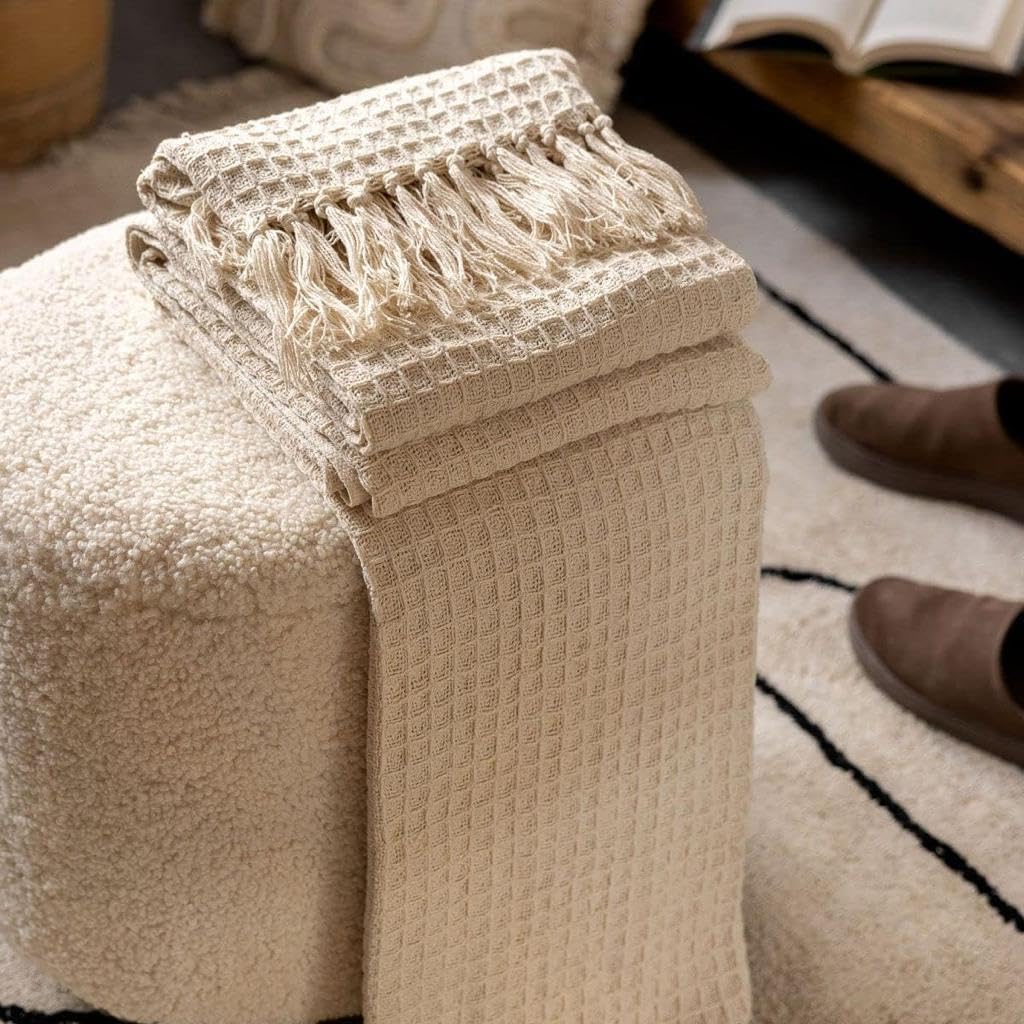 SAMAIR Soft Cotton Throw 150125 cm  Lightweight, Breathable & TravelFriendly Blanket for Living Room, Sofa, Bed & Chair  Soft