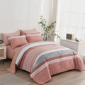 Kakijumn 7 Piece Bed In A Bag Stripe Comforter Set King Size, White Grey Blush Pink Patchwork Striped Comforter And Sheet Set, A