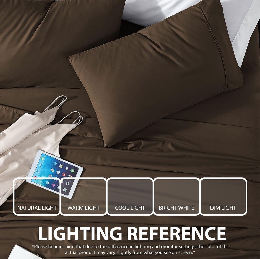 Cathay Home Essentials Ultra Soft Hypoallergenic Wrinkle Resistant Double Brushed Microfiber Bedding Sheet Set, Brown, California King