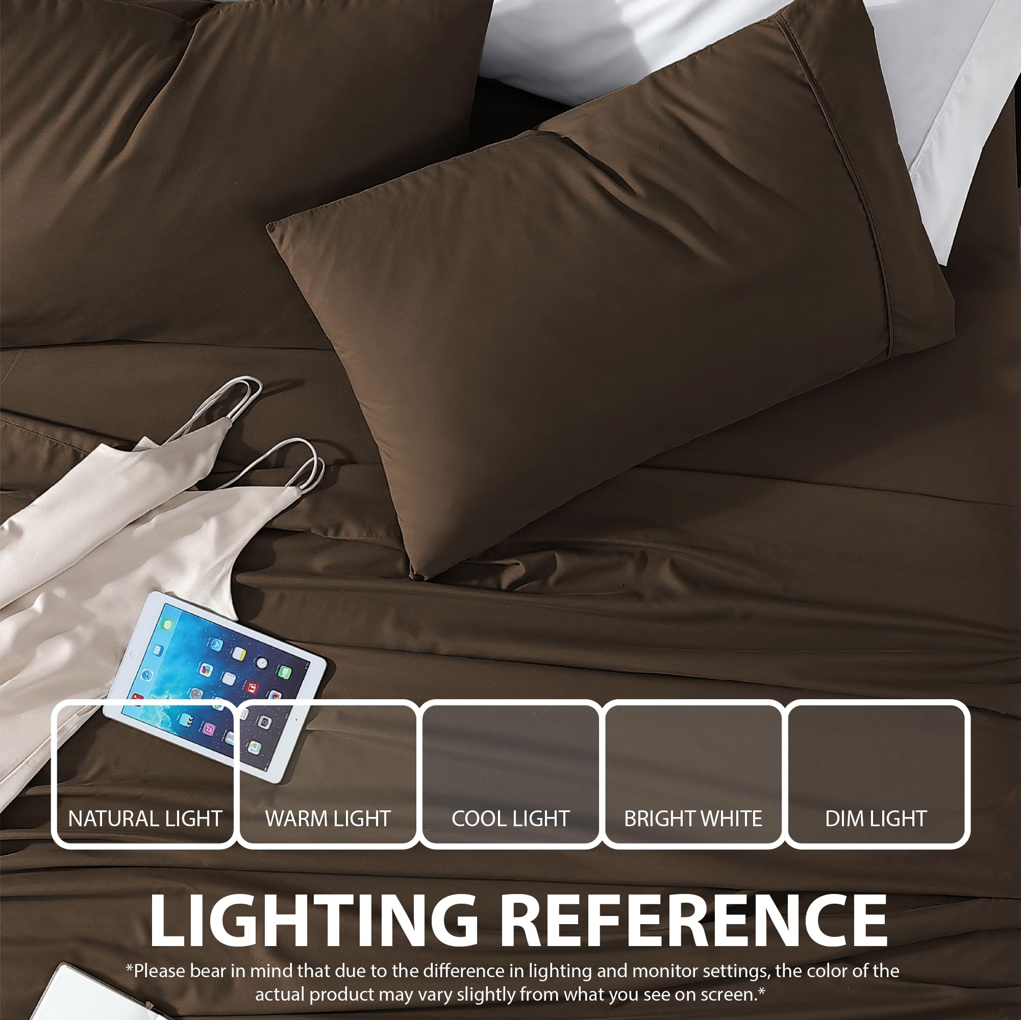 Cathay Home Essentials Ultra Soft Hypoallergenic Wrinkle Resistant Double Brushed Microfiber Bedding Sheet Set, Brown, California King