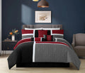Chezmoi Collection Upland 7-Piece Quilted Patchwork Comforter Set, Red/Gray/Black, Oversized King