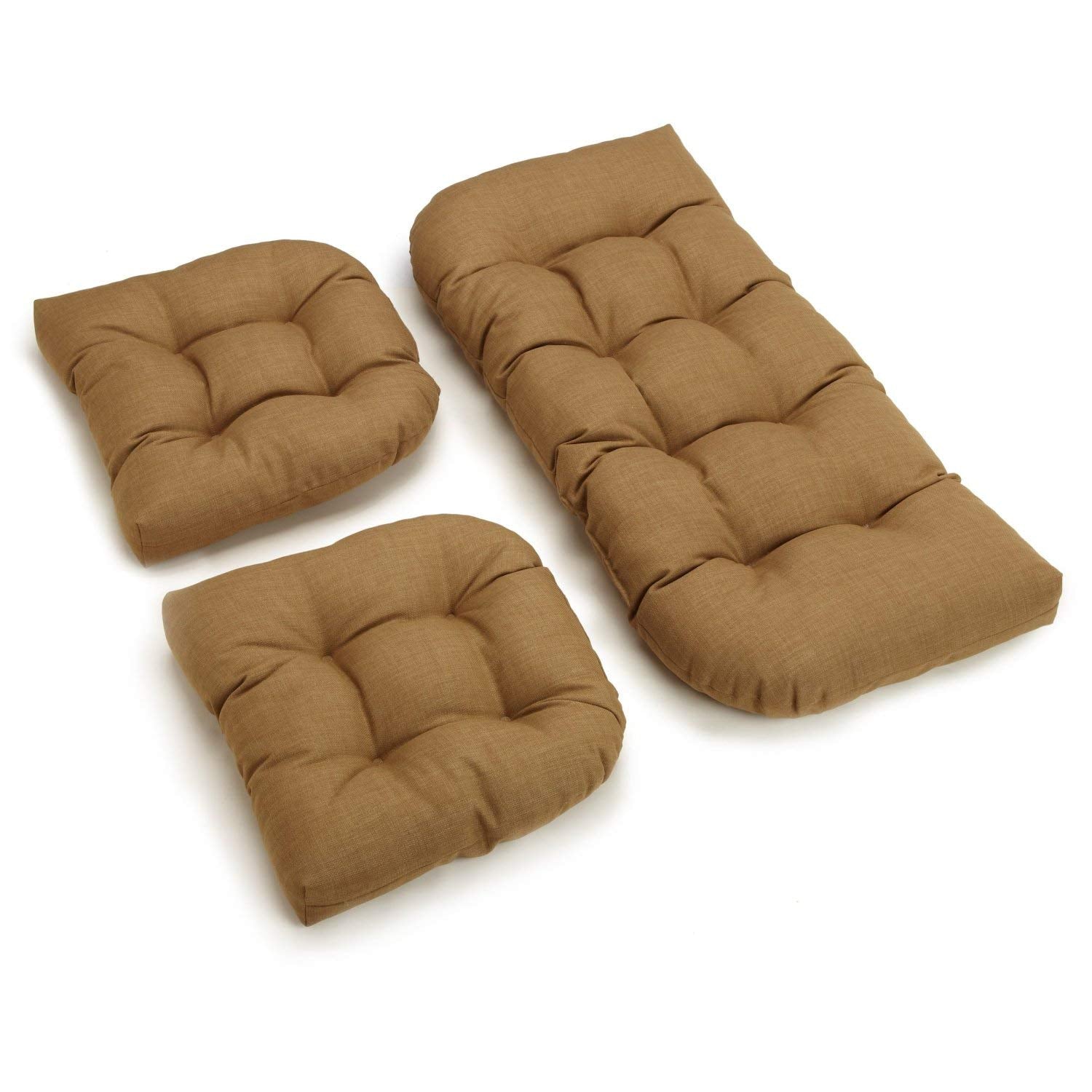 Blazing Needles Indoor/Outdoor Rounded Back Settee Cushion Set, Wheat 3 Count