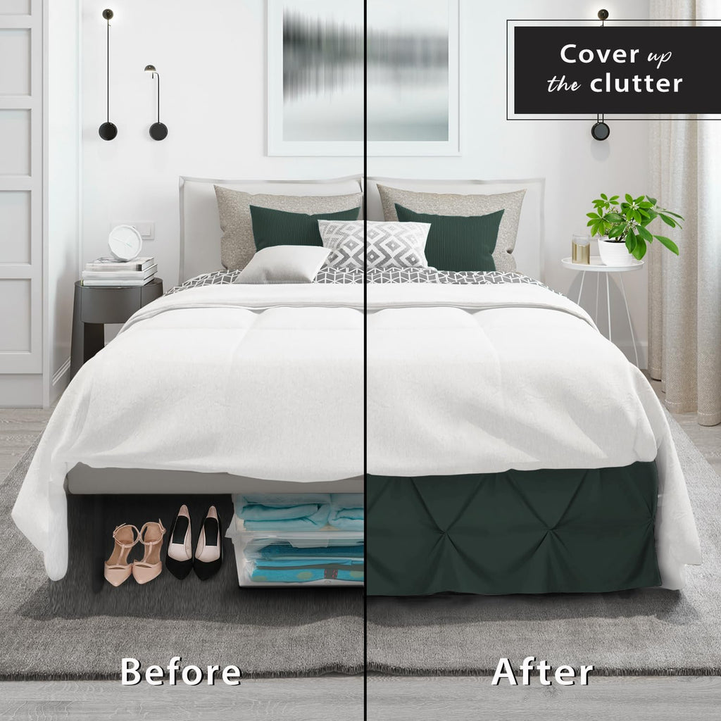 Nestl Forest Green Bed Skirt Cal King Size, Pinch Pleat Cal King Bed Skirt, 14' Drop Cal King Bedskirt, Hotel Quality Bed Skirts, Microfiber Bedskirt For Cal King Bed, Forest Green Cal King Bed Skirt