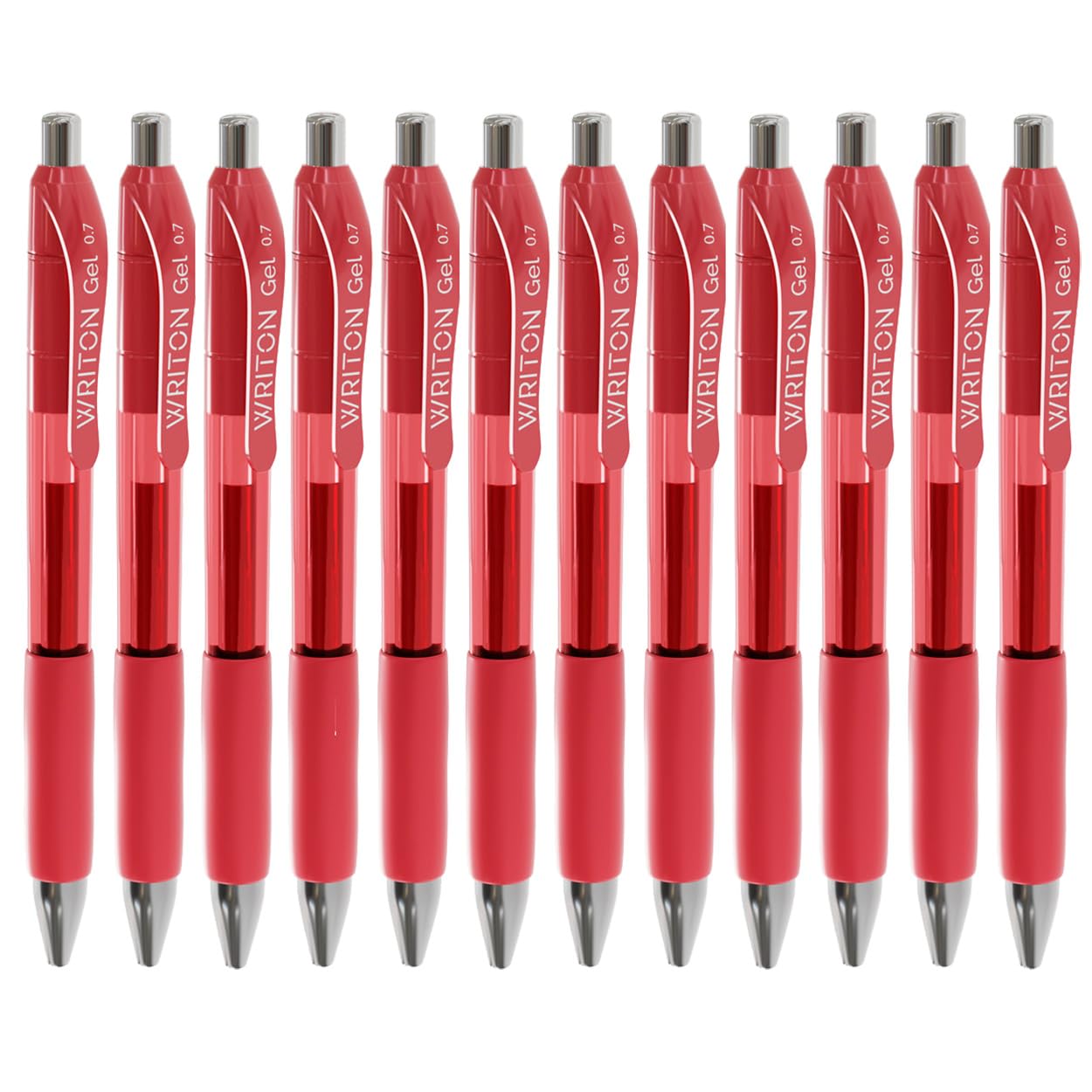 Writon Retractable Gel Pens, Comfort Grip, 0.7Mm Fine Point, Red Ink, 12 Pack