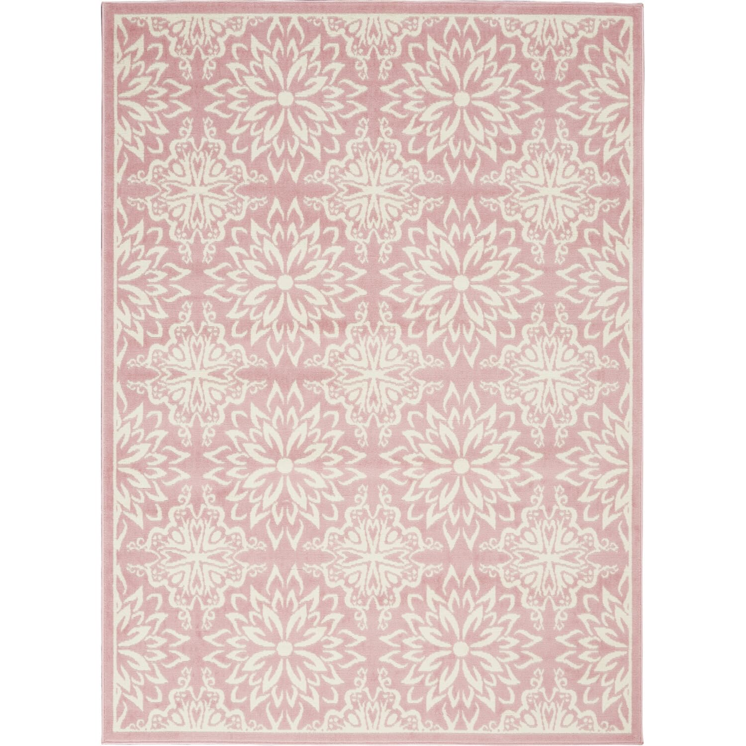 Nourison Jubilant Floral Ivory/Pink 53 x 73 Area--Rug, Easy--Cleaning, Non Shedding, Bed Room, Living Room, Dining Room, K