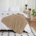 Puncuntex Flannel Fleece Throw Blanket Khaki 108''  90'',Super Soft Plush Cozy Blanket With Square Grid Design Luxury For Couch