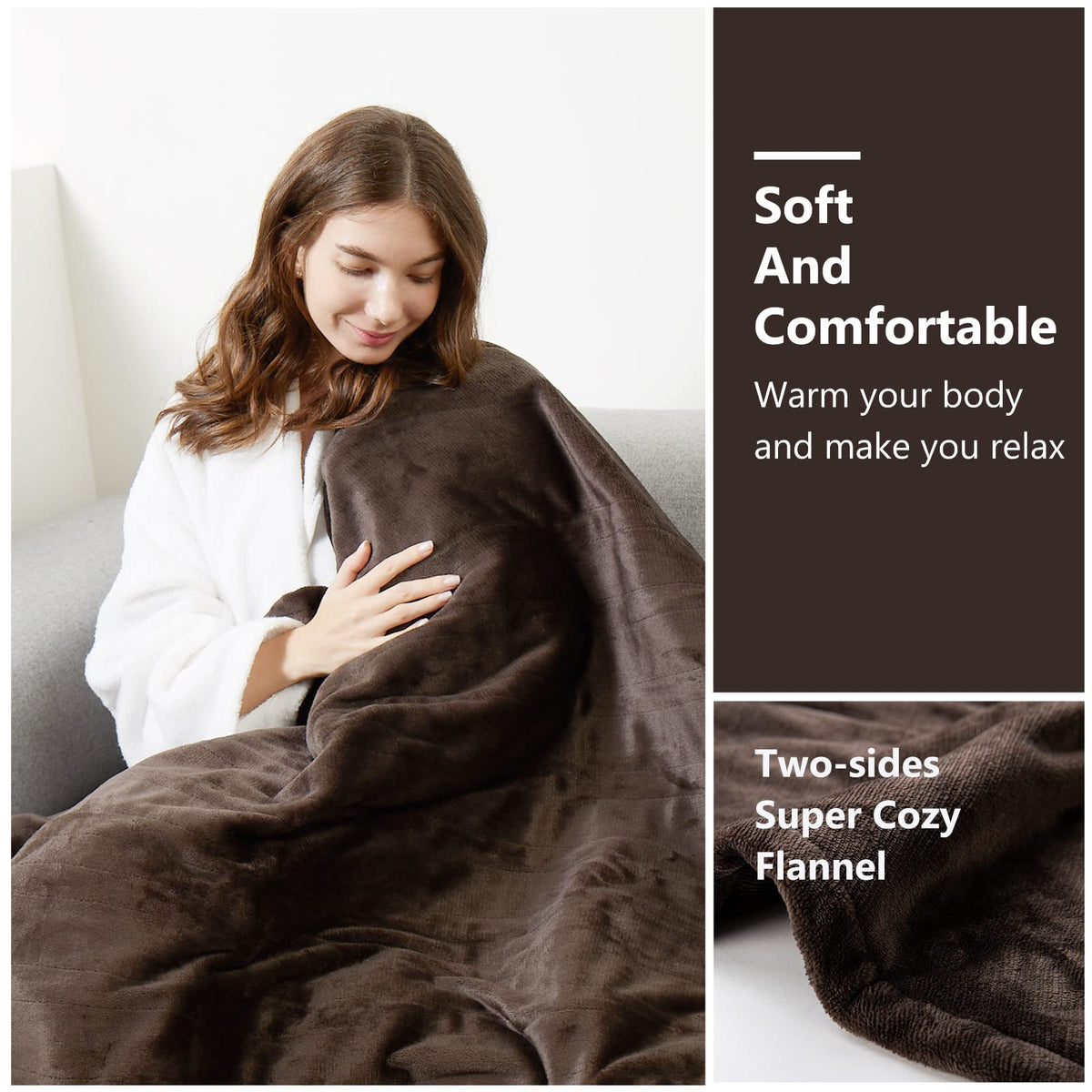 Tefici Electric Heated Blanket Throw, Super Cozy Soft 2-Layer Flannel 50'' X 60'' Heated Throw With 3 Heating Levels & 4 Hours A