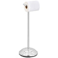 MyGift Silver Chrome-Plated Metal Heavy Weighted Free Standing Toilet Paper Holder, Classic Bathroom Single Roll Dispenser Stand