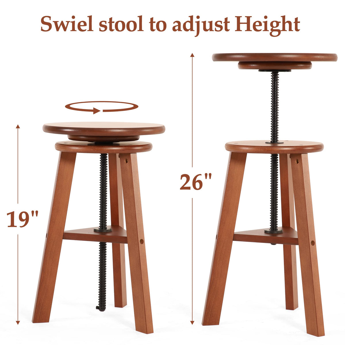 VISWIN Adjustable Wooden Stool 19-26 H, Beech Wood Art Chair, Walnut Finish, Ideal for Drafting, Painting, Home & Office Use