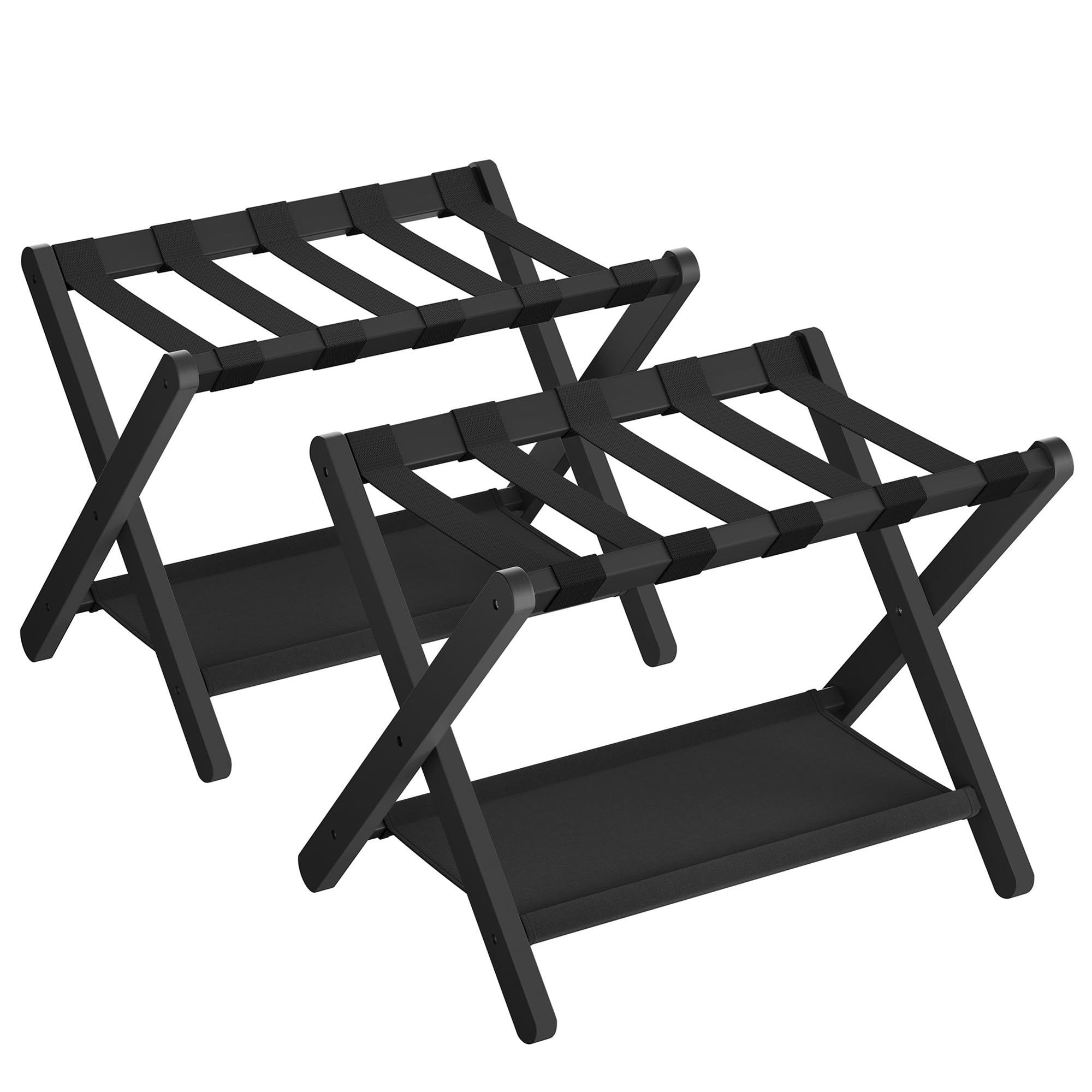 SONGMICS Luggage Rack, Set of 2, Folding Suitcase Stand with Storage Shelf, for Guest Room, Hotel, Bedroom, Heavy-Duty, Holds up