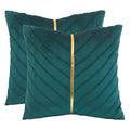 Tosleo Peacock Blue Velvet Throw Pillow Covers 24X24 Inch Pack Of 2 With Gold Leather Decorative Couch Pillowcases Luxury Modern