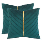 Tosleo Peacock Blue Velvet Throw Pillow Covers 24X24 Inch Pack Of 2 With Gold Leather Decorative Couch Pillowcases Luxury Modern