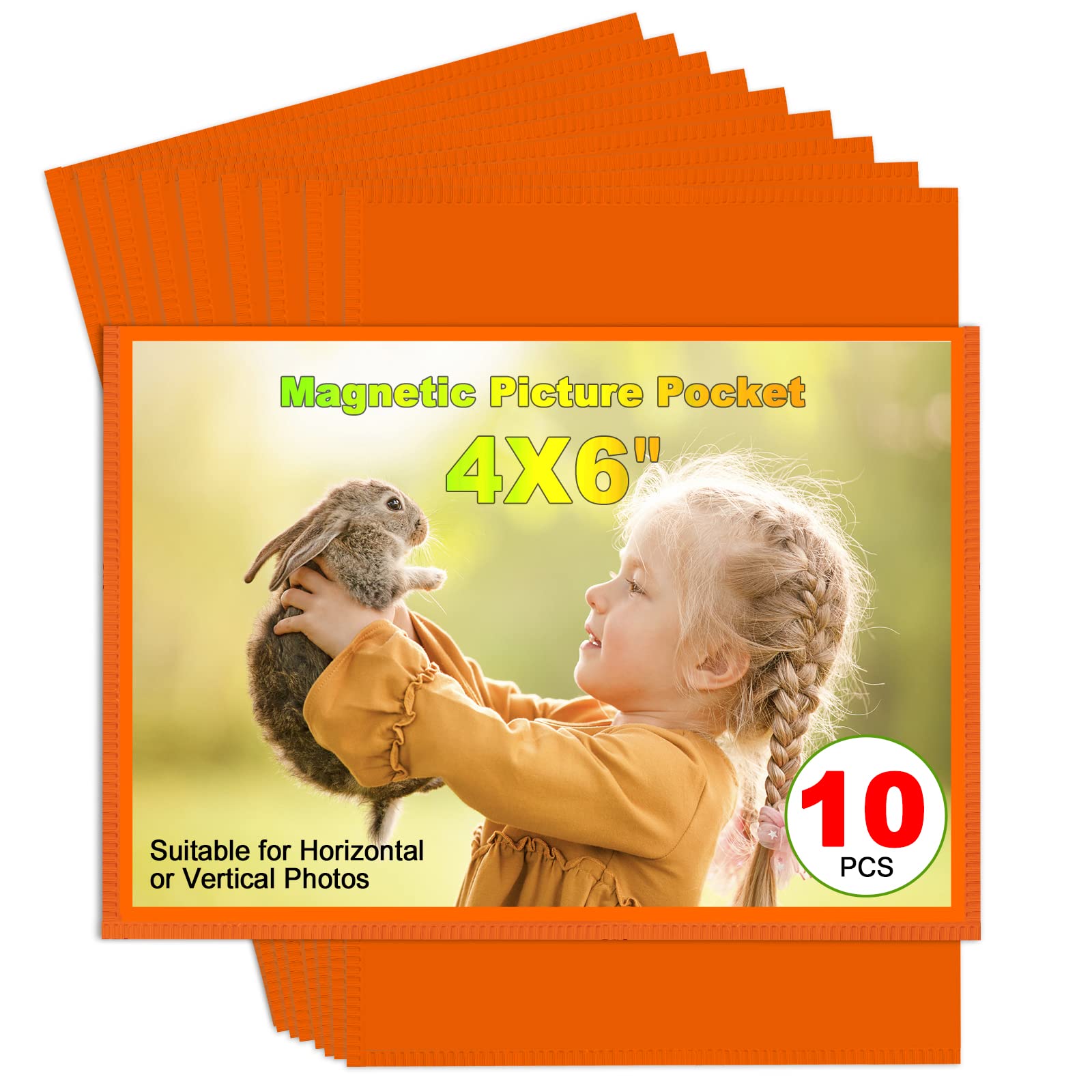 CHUNNIAO Orange Magnetic Picture Frame 4X6 for Refrigerator 10 Pack,Photo Magnets Sleeves