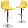 2 Pk. Contemporary Yellow Vinyl Adjustable Height Barstool with Chrome Base