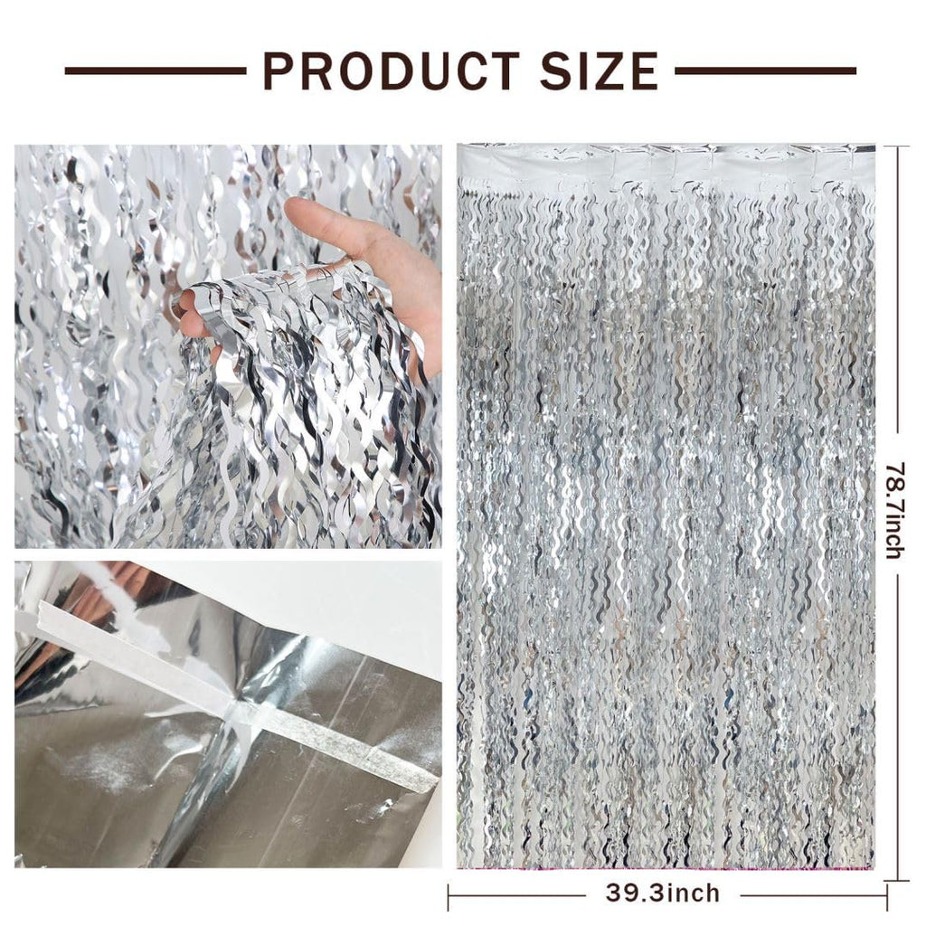 Silver Foil Fringe Tinsel Backdrop - Metallic Tinsel Streamers Curtains Streamer Backdrop Party Backdrop For Prom Decorations Da