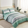 Kakijumn 7 Piece Bed In A Bag Stripe Comforter Set Queen Size, White Grey Sage Green Patchwork Striped Comforter And Sheet Set,