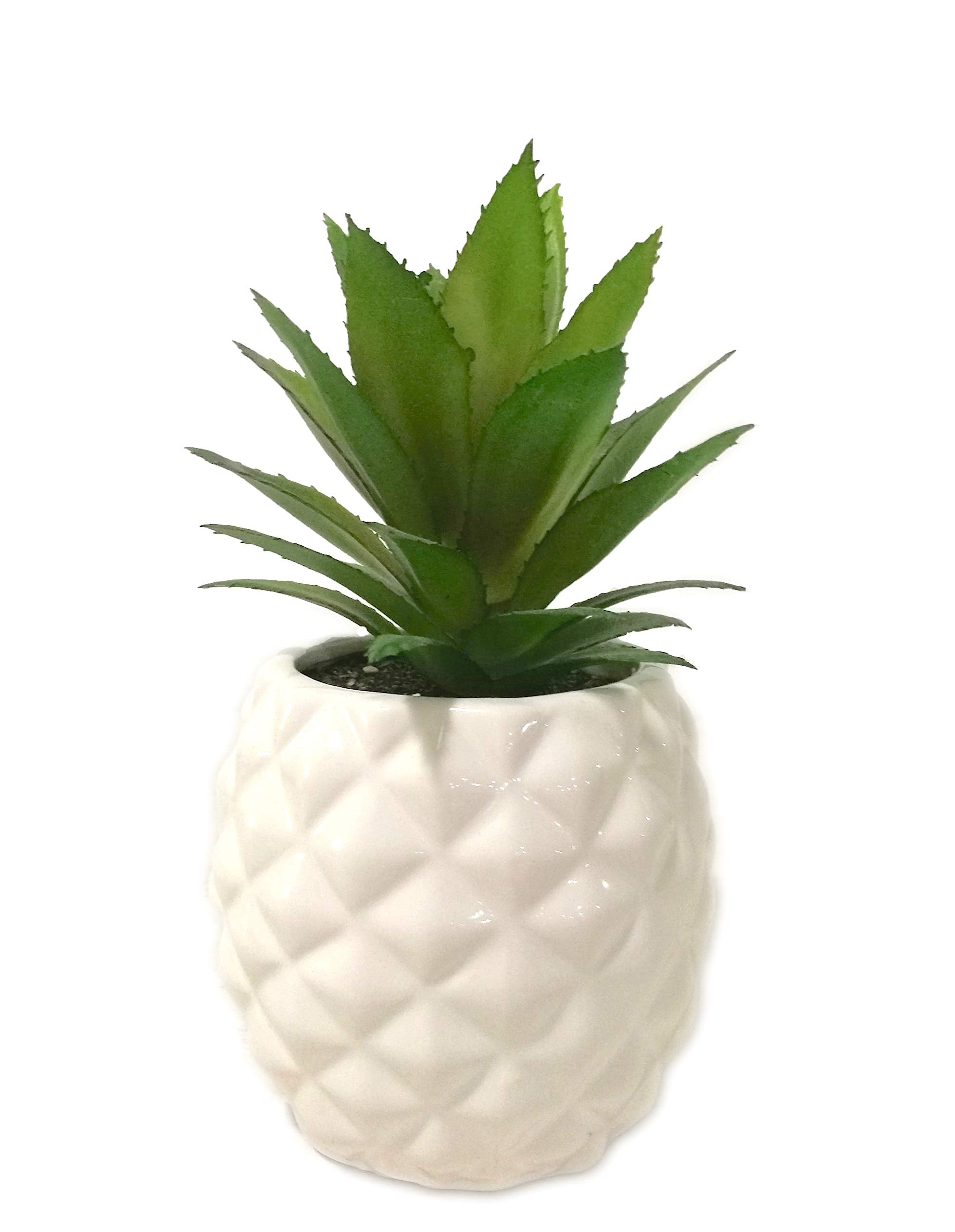 White Porcelain Pineapple Ananas Faux Plant Potted Artificial Succulent 7.8 Home Office Bathroom Tabletop Shelf Kitchen Decorati