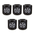 Mega Candles - 5 pcs Ceramic Silver Pentacle Chime Ritual Spell Candle Holder - Black