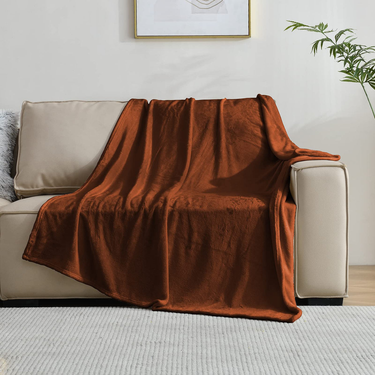 Sochow Flannel Fleece Blanket Luxury Twin Xl Size, All Season Lightweight Super Soft Cozy Blanket For Bed Or Couch, Caramel(66In