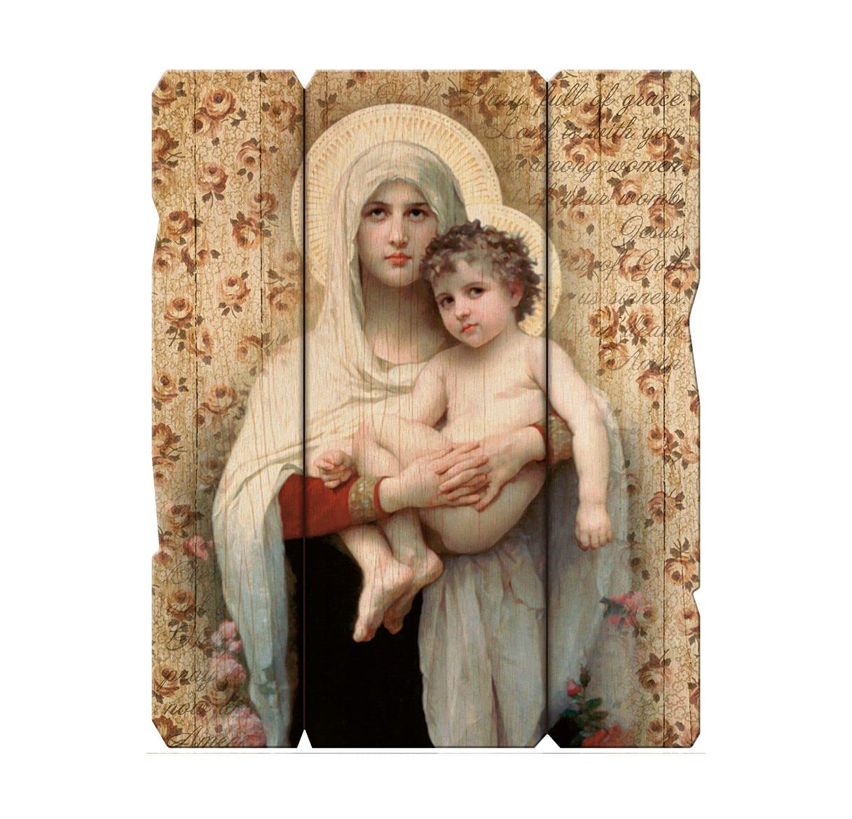 Laser Cut Wooden Wall Plaques Wood Madonna of the Roses Icon Wall Plaque, 9 1/4 Inch