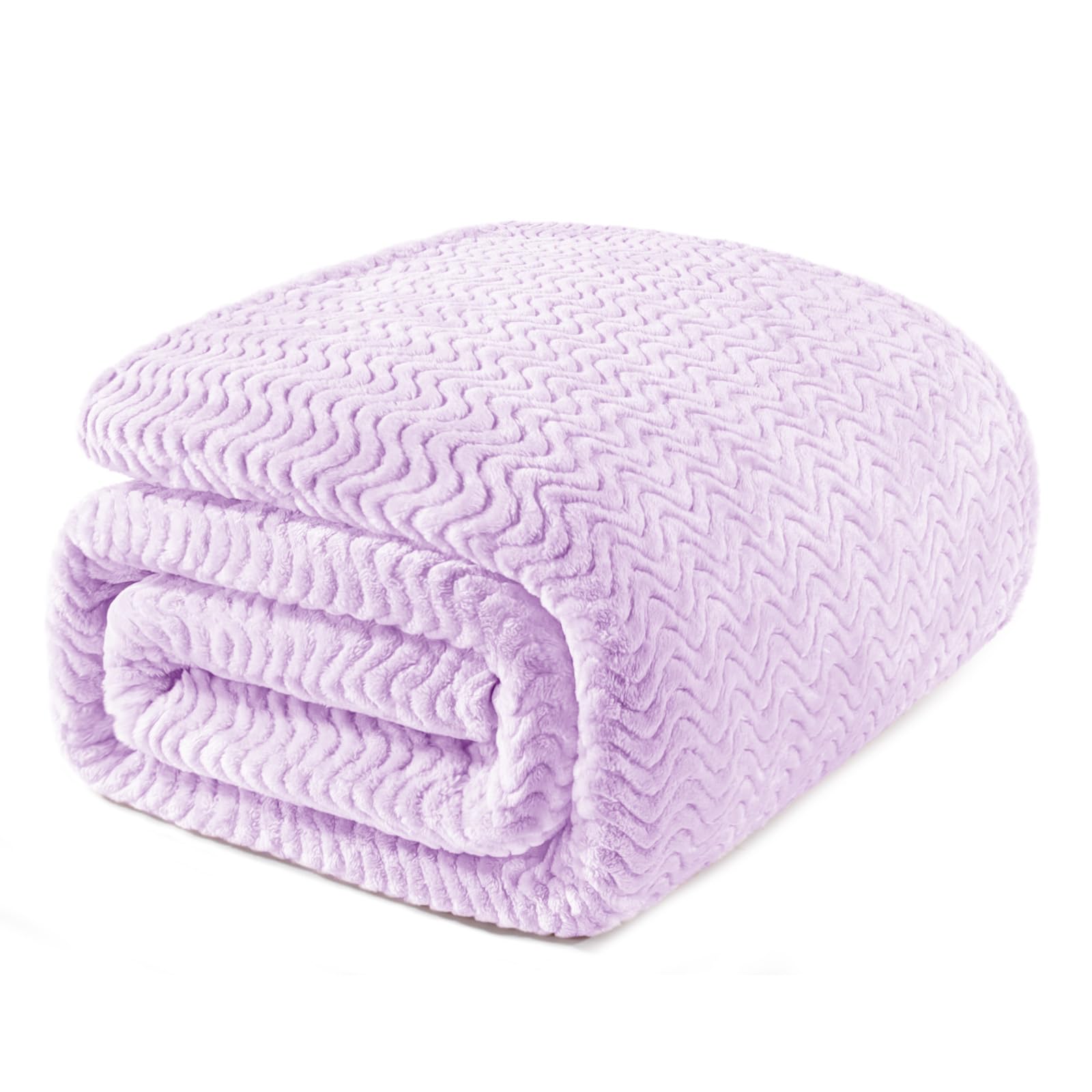 Exclusivo Mezcla Lilac Purple Fleece Twin Size Blanket For Bed, Super Soft Cozy Blankets With Decorative Wave Textured, Lightwei