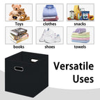 Heayeeg Black Foldable Storage Cubes Bins , Fabric Storage Box Cubes Organizer Baskets With Dual Handles For Home Organizer (Bla
