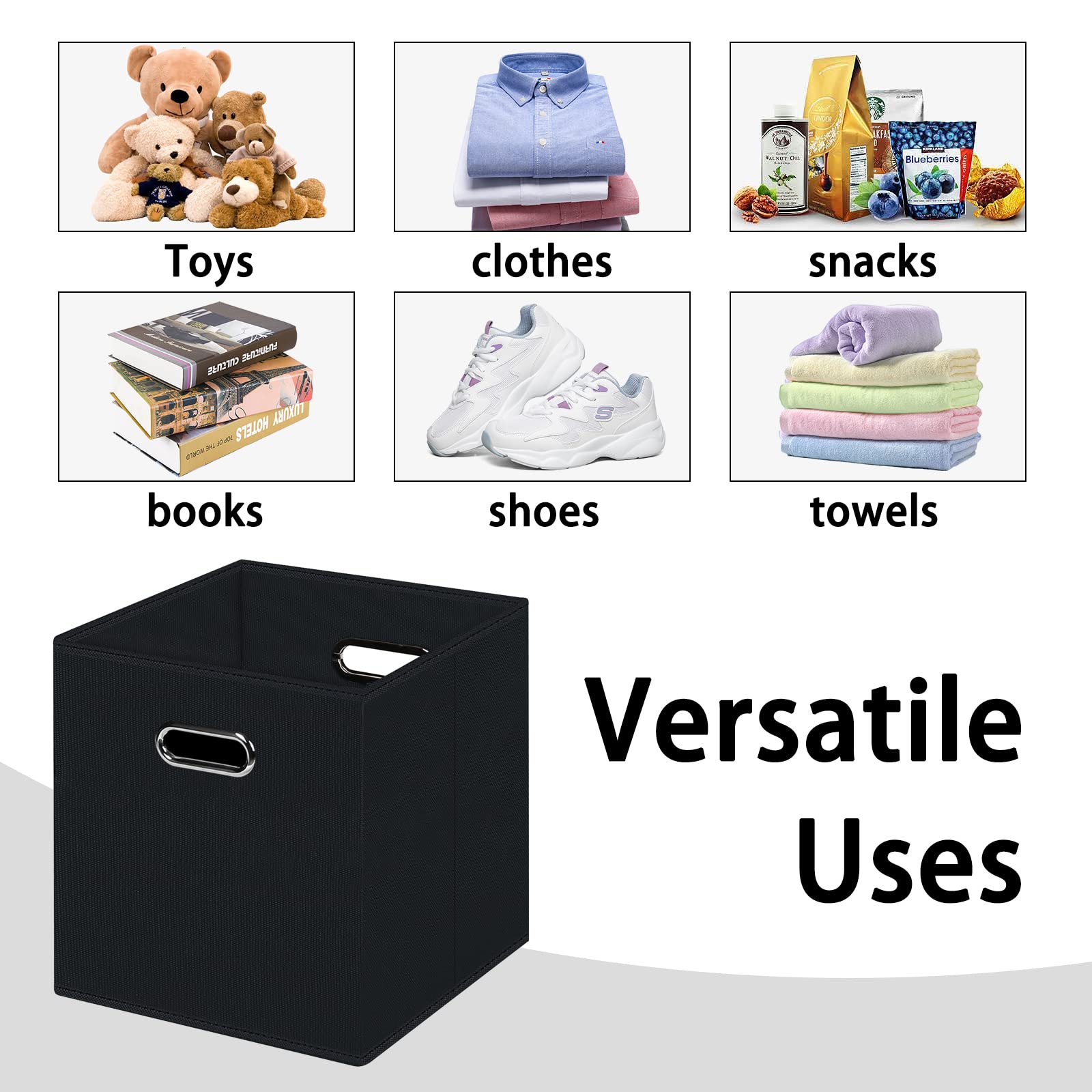 Heayeeg Black Foldable Storage Cubes Bins , Fabric Storage Box Cubes Organizer Baskets With Dual Handles For Home Organizer (Bla