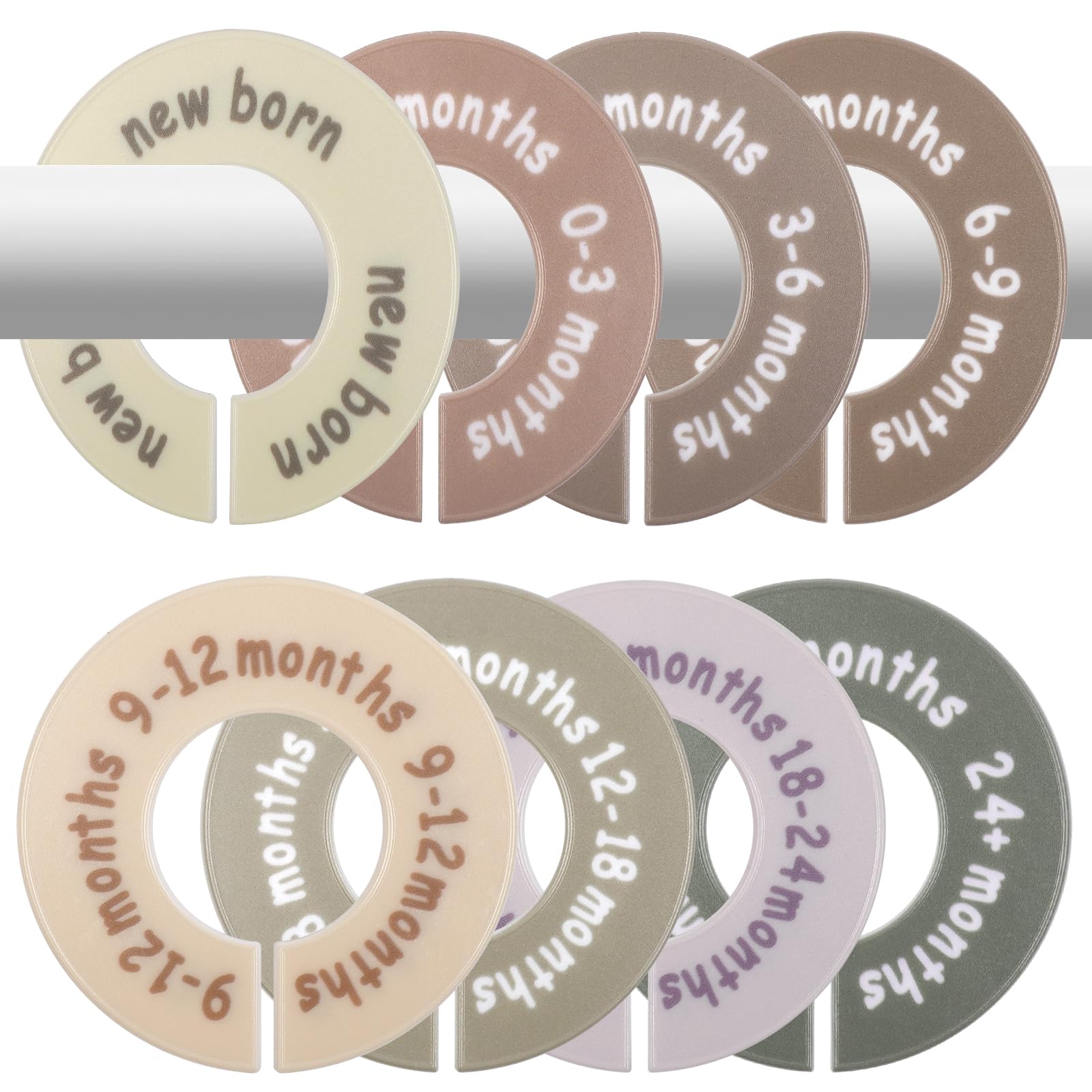 8 Pcs Baby Closet Dividers for Clothes, Round Baby Clothes Organizer, Baby Closet Organizer with Clear Size Labels, Fits Most Ro